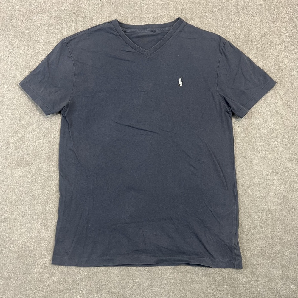 Polo Ralph Lauren V-Neck T-Shirt Mens Large Gray Cotton Short Sleeve Pony Logo
